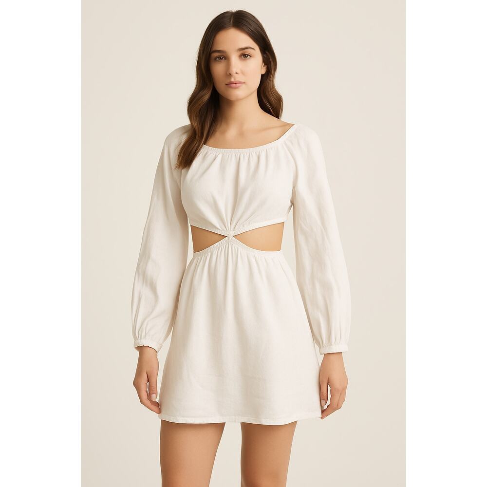 NEW- NWOTGianni Bini White Linen Blend Long Sleeve Mini Dress Size 4